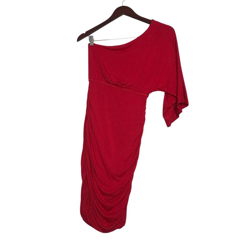 Bar lll Y2K Red One Shoulder Wide Sleeve Ruched Dress Size XS Cocktail Party